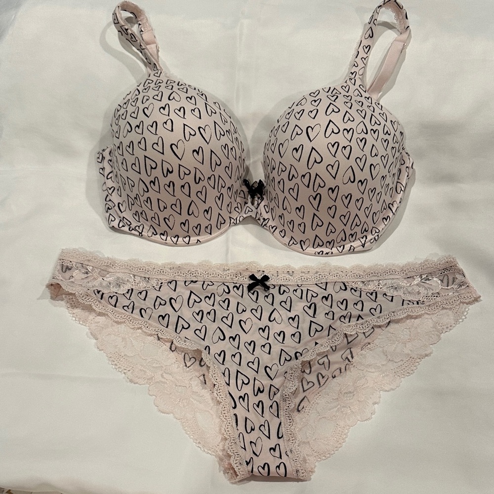 Victoria's Secret Pink Heart Print Bra and Panty Set